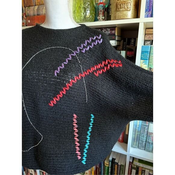 Lillie Rubin Black Sweater with Vibrant Stitching - Picture 4 of 9